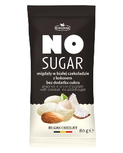 NO SUGAR Migdały w białej czekoladzie z kokosem bez dodatku cukru 